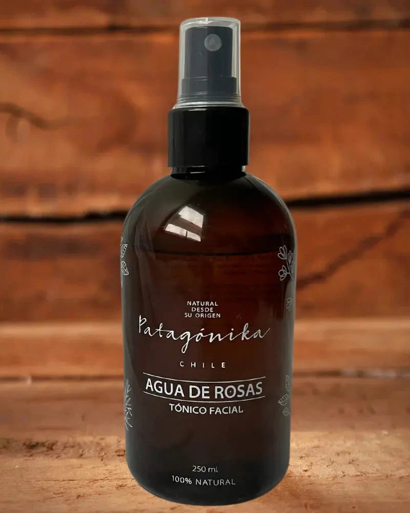 Tónico facial de agua de rosas natural Patagonika. Refresca e hidrata la piel de la cara.
