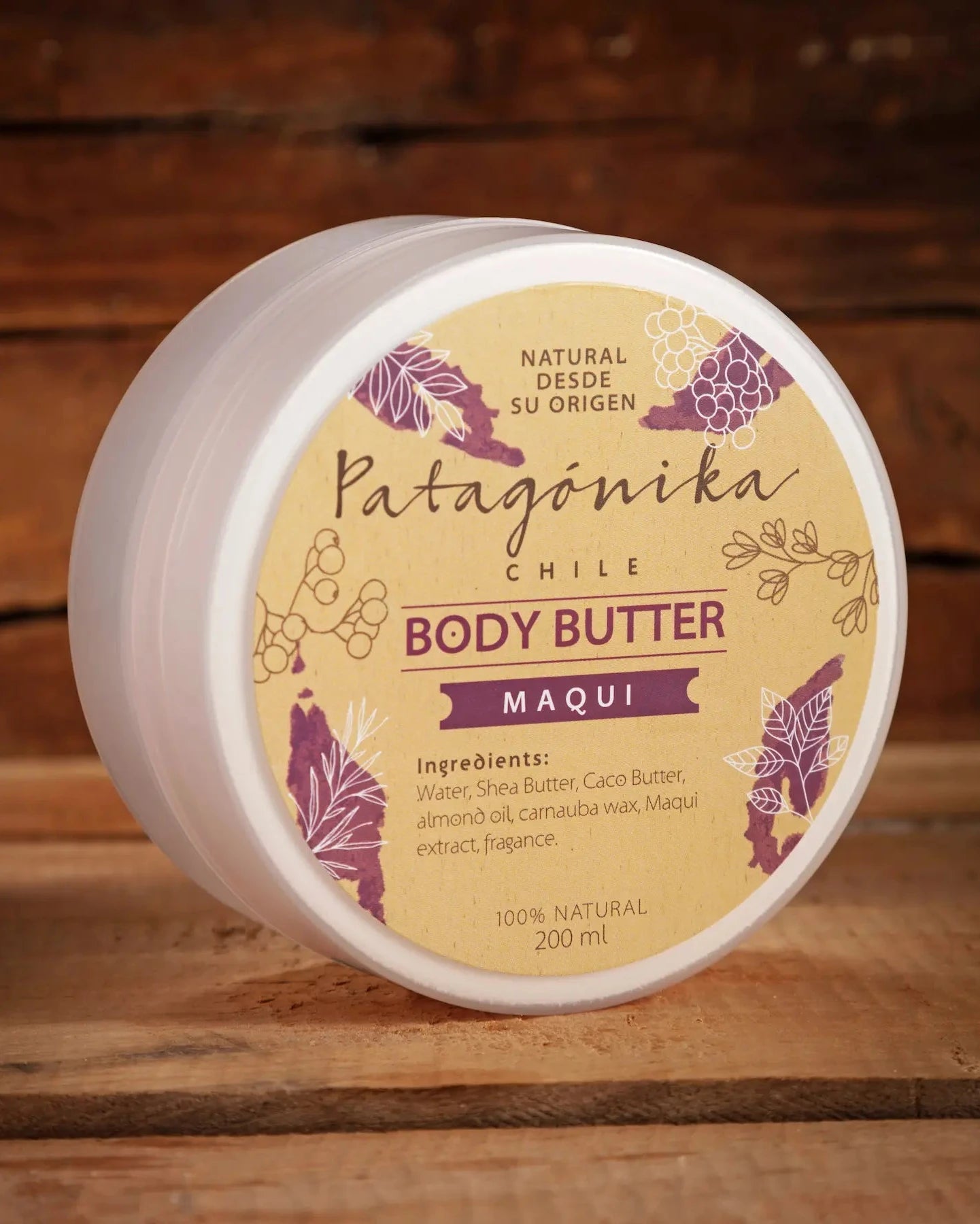 Body butter de Maqui chileno. Crema corporal natural y rica en antioxidantes de la tienda Patagonika.